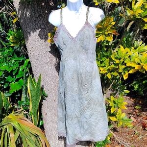 '60s hand dyed tie dyed Earl Gray, sage cotton slip M/ L